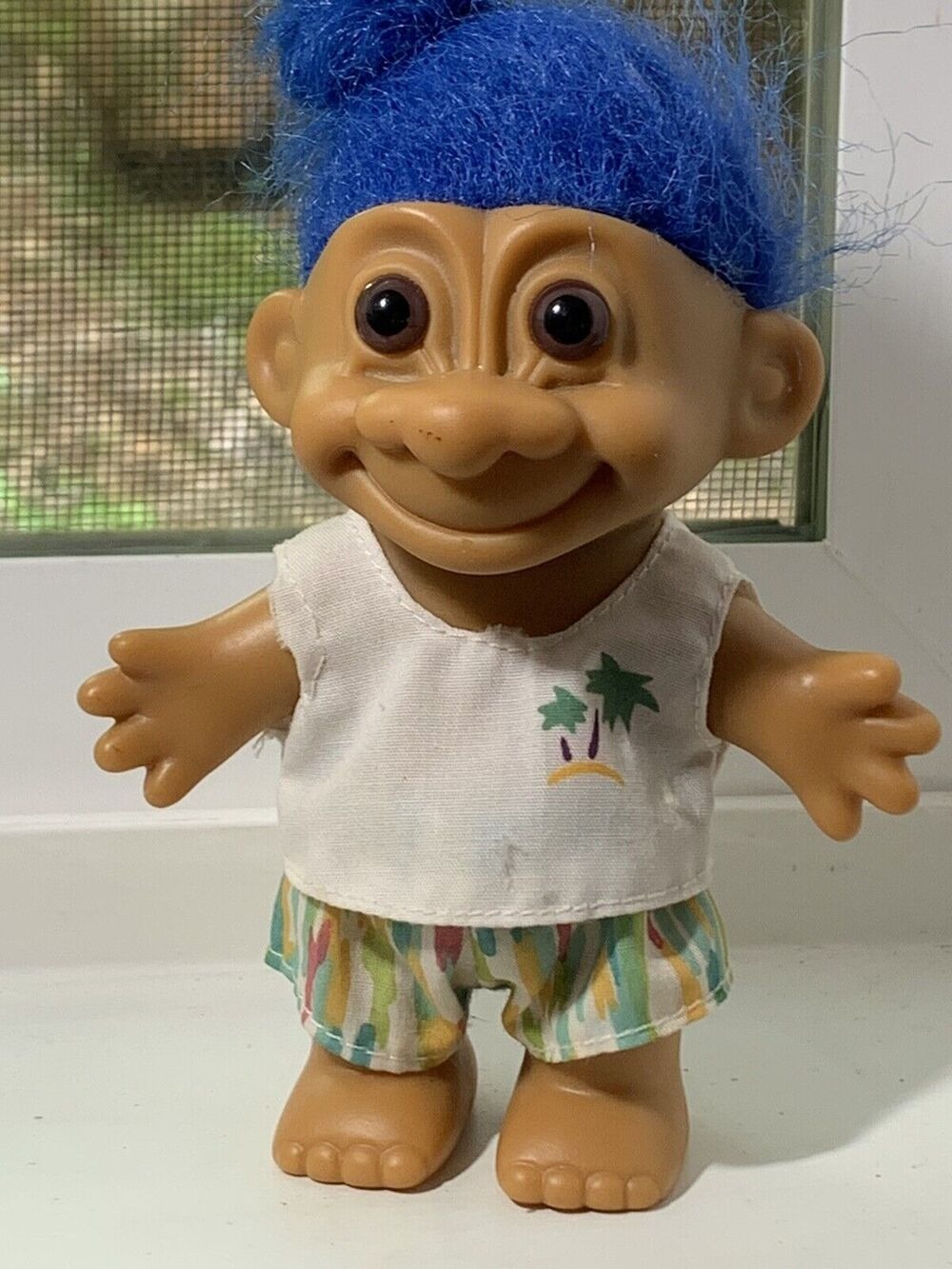 Vintage Russ troll 1980’s Surfer Tiki Doll Unisex Man Bun Hair